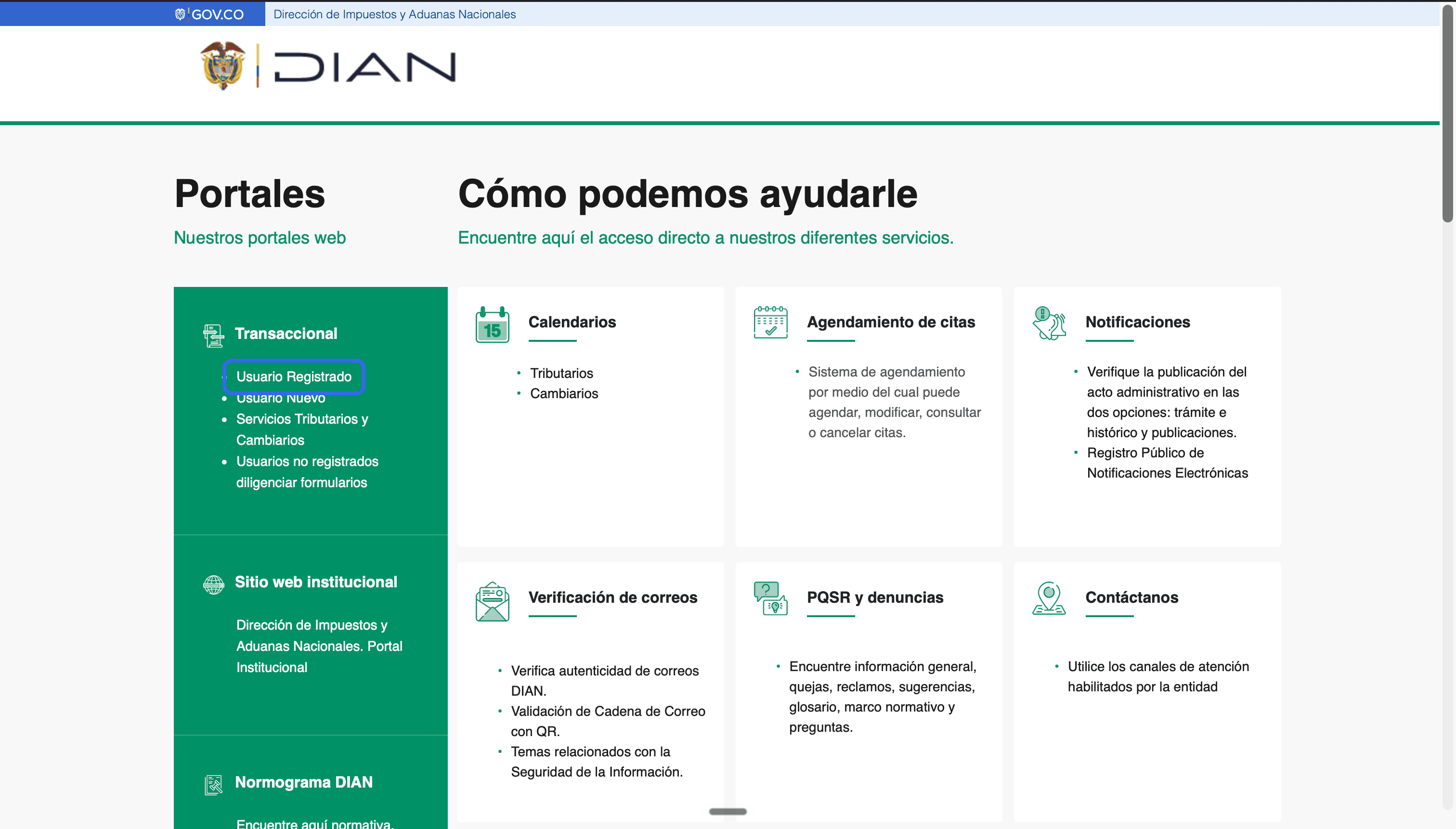 Pantallazo del paso 1: Entra al portal de la DIAN